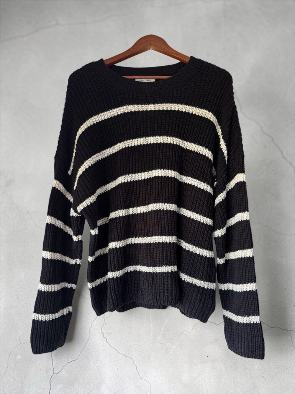 NWT American Eagle Crewneck Pullover Sweater Striped Knit Size L Cozy Classic